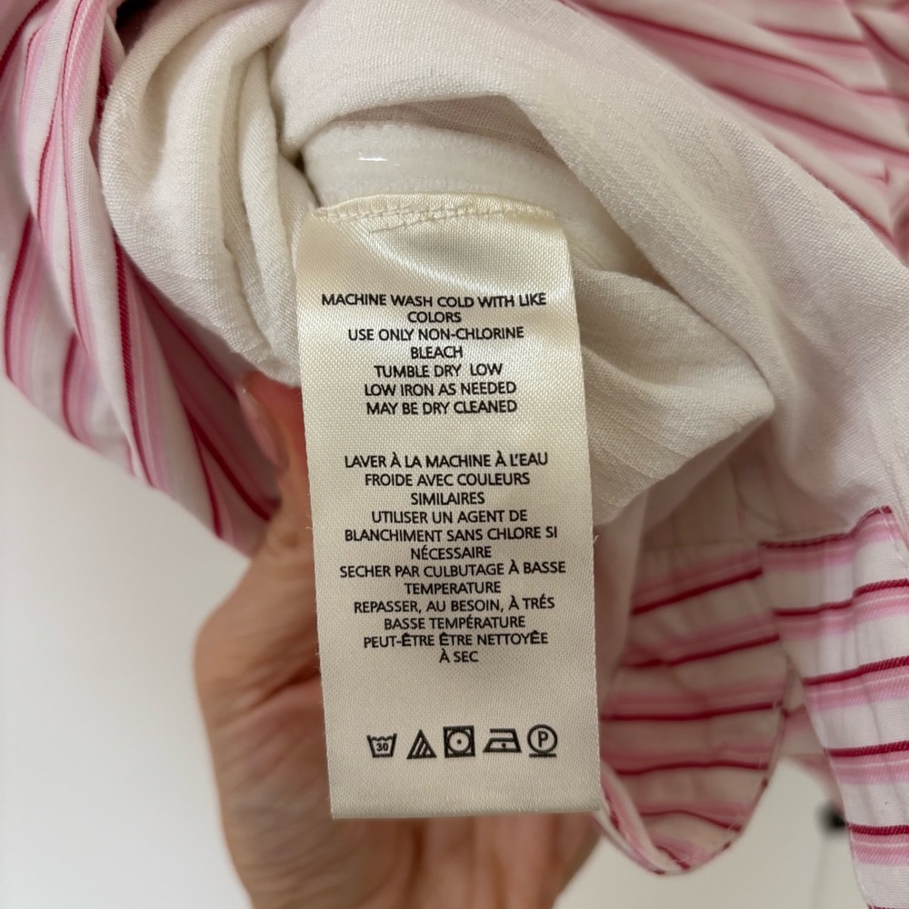 NWOT Maeve Anthropologie Fitted Ruched Mini Shirt Dress Pink Striped M - Picture 7 of 9